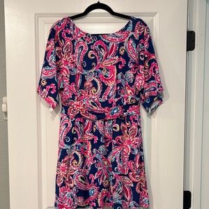 NWT Lilly Pulitzer Vibrant Pink and Blue Parigi Romper skorts